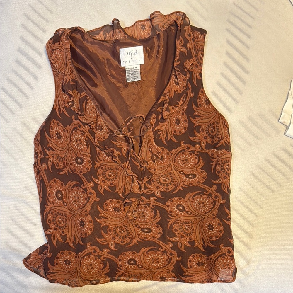 Vision  apparel Brown Ruffled Tie Front Tank Top
